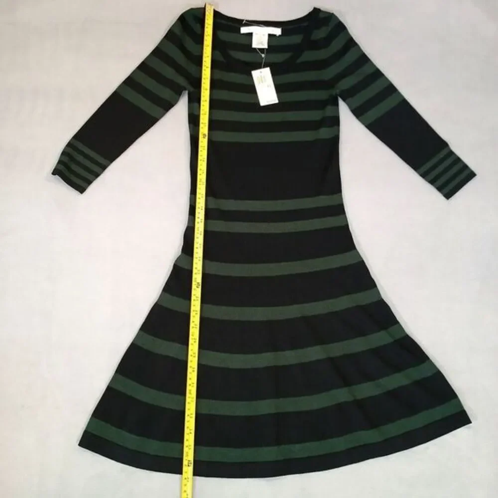 Max Studio Womens Sweater Dress Black Green Knit Stretch 3/4 Sleeve Size XS NEW‎